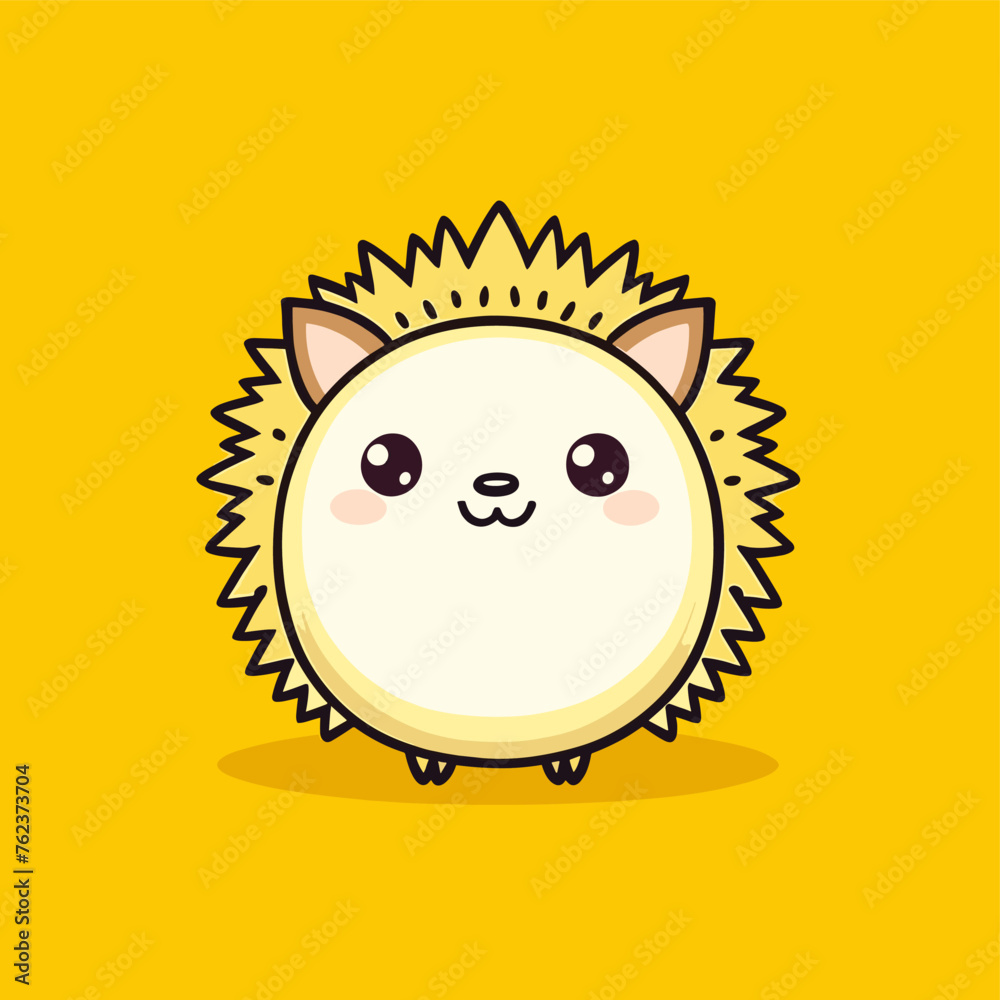 Cute Kawaii Hedgehog Vector Clipart Icon Cartoon Character Icon on a Lemon Yellow Background