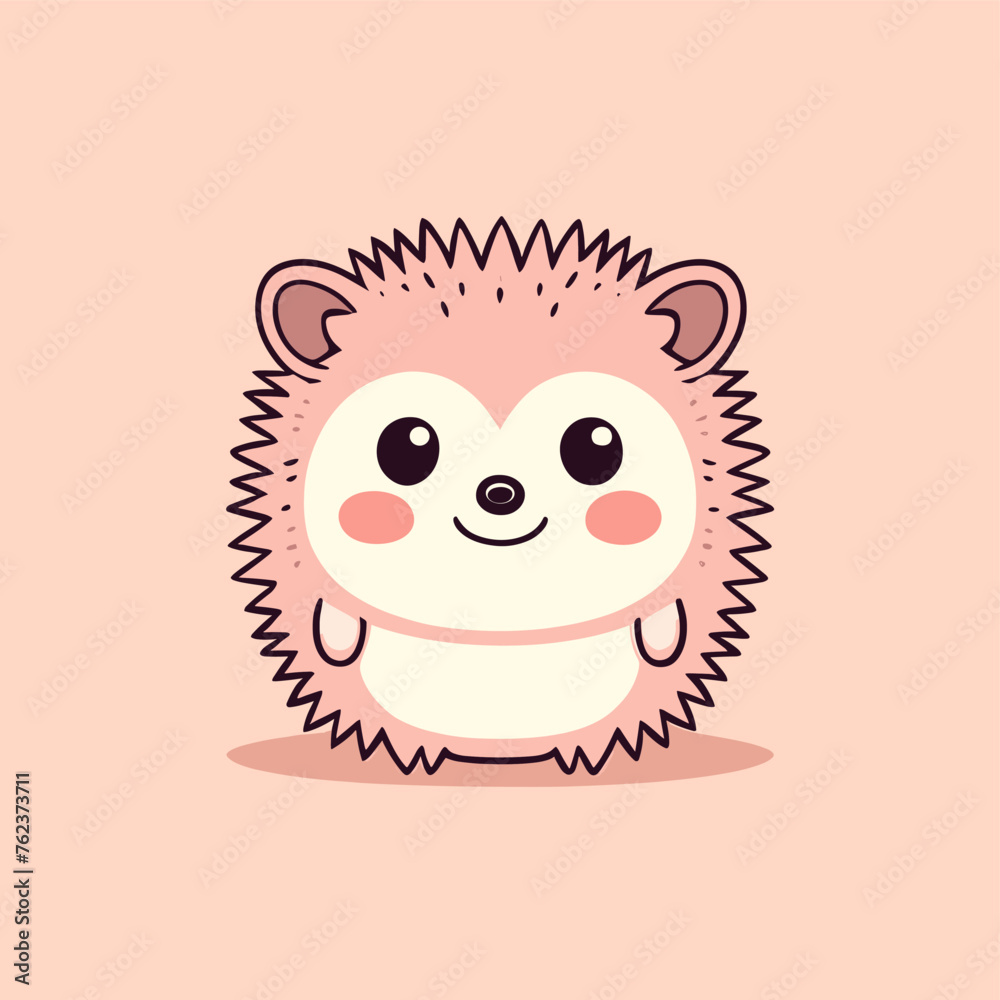 Cute Kawaii Hedgehog Vector Clipart Icon Cartoon Character Icon on a Pale Pink Background