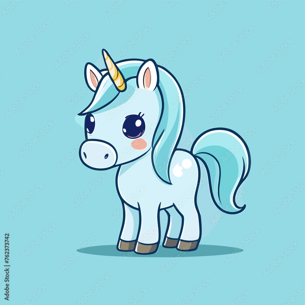 Cute Kawaii Horse Vector Clipart Icon Cartoon Character Icon on a Baby Blue Background