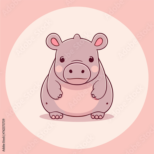 Cute Kawaii Hippopotamus Vector Clipart Icon Cartoon Character Icon on a Pale Pink Background