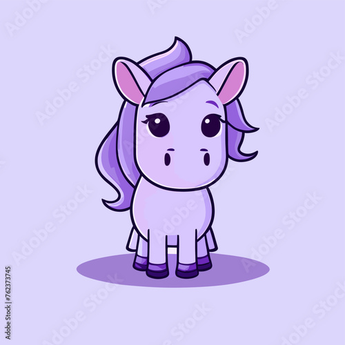 Cute Kawaii Horse Vector Clipart Icon Cartoon Character Icon on a Lavender Background