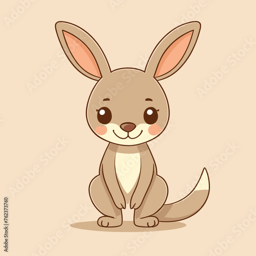 Cute Kawaii Kangaroo Vector Clipart Icon Cartoon Character Icon on a Cream Background