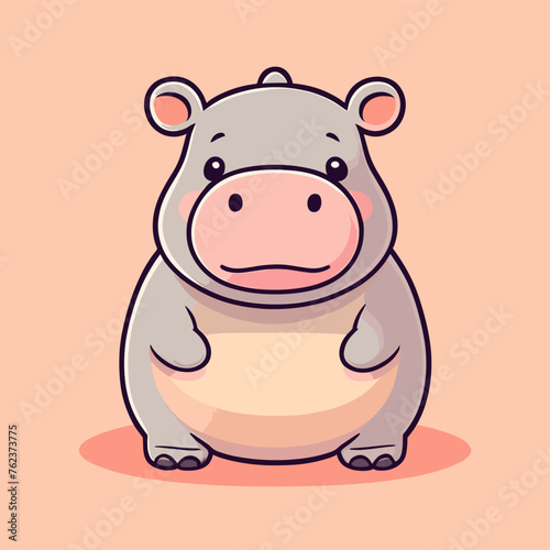 Cute Kawaii Hippopotamus Vector Clipart Icon Cartoon Character Icon on a Peach Background
