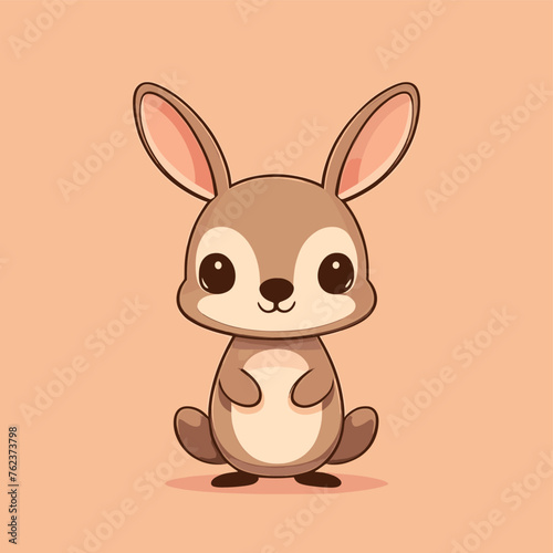 Cute Kawaii Kangaroo Vector Clipart Icon Cartoon Character Icon on a Peach Background