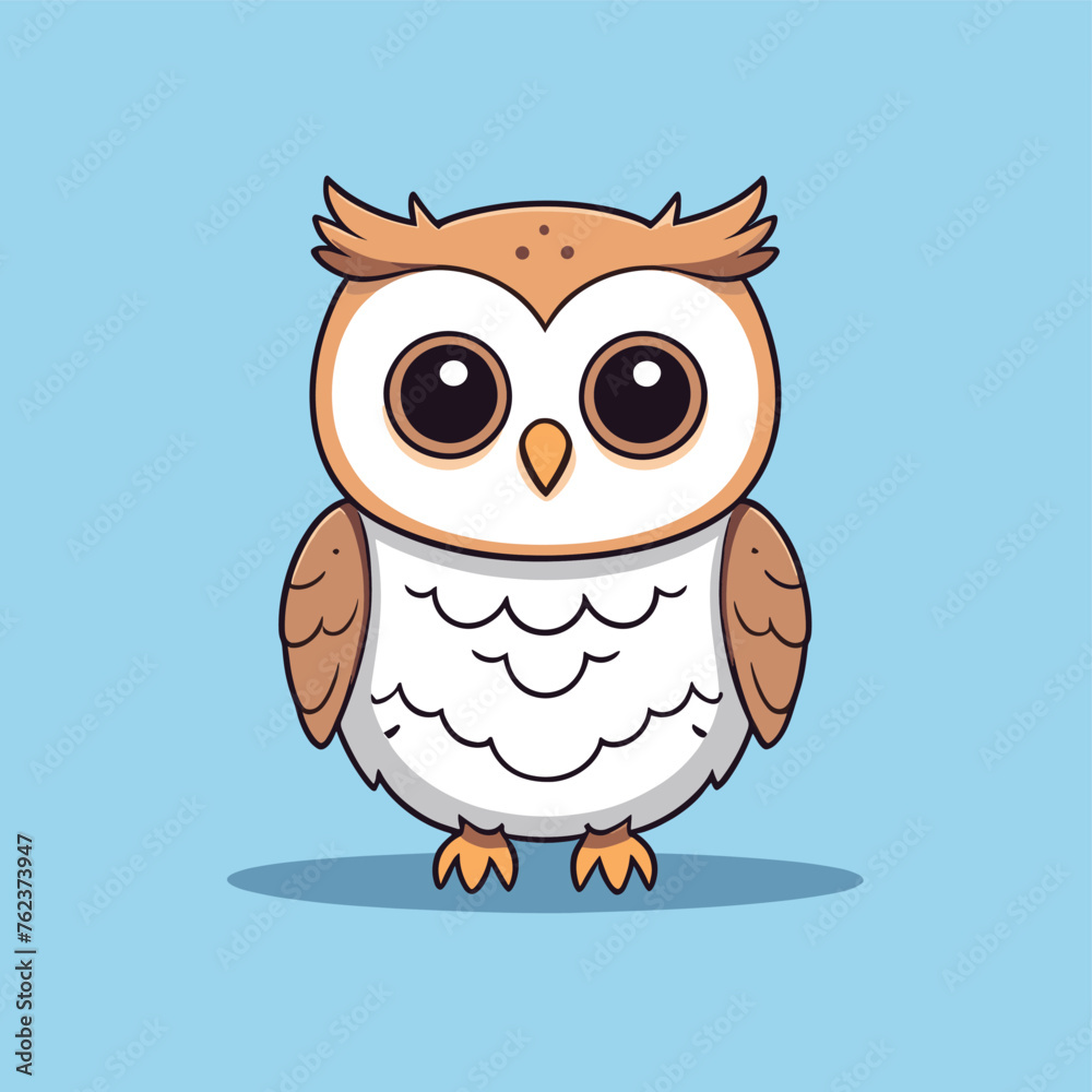 Cute Kawaii Owl Vector Clipart Icon Cartoon Character Icon on a Sky Blue Background