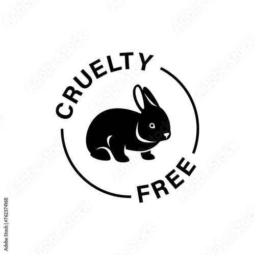 Cruelty free icon. Not tested on animals logo sticker for animal friendly product packaging. Cute little rabbit with text in circle. Vegan eco cosmetics ingredients list. Black and white illustration