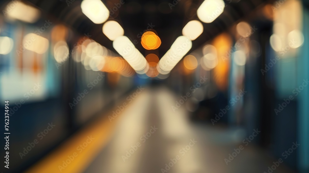 Blurred background cityscape empty underground subway tunnel metro
