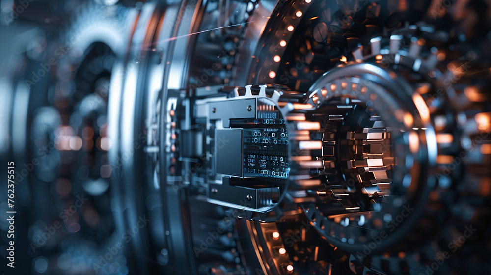 Fototapeta premium A 3D animated scene featuring intricate digital locks and encrypted codes to signify high-tech security measures