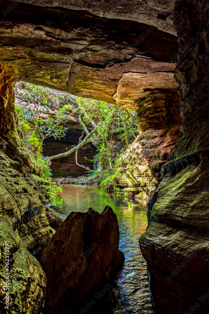 River crossing the cave and rainforest in Carrancas, Minas Gerais, Brazil River crossing the cave and rainforest in Carrancas, Minas Gerais, Brazil