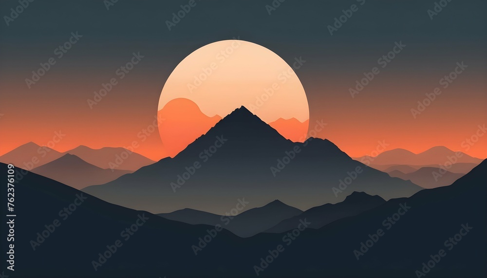A Minimalist Silhouette Of A Mountain Range With A Upscaled 3
