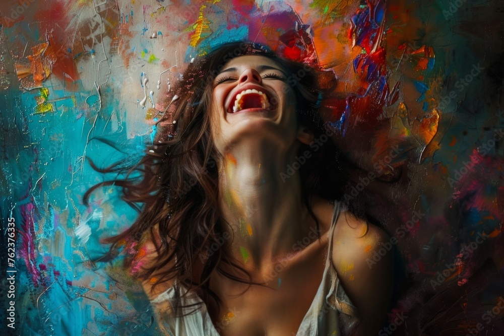 A portrait of joyful conscious woman beams with happiness, close up ,mindfulness