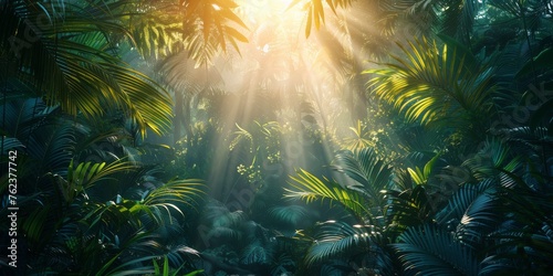 Sun Shining Through Trees in Jungle