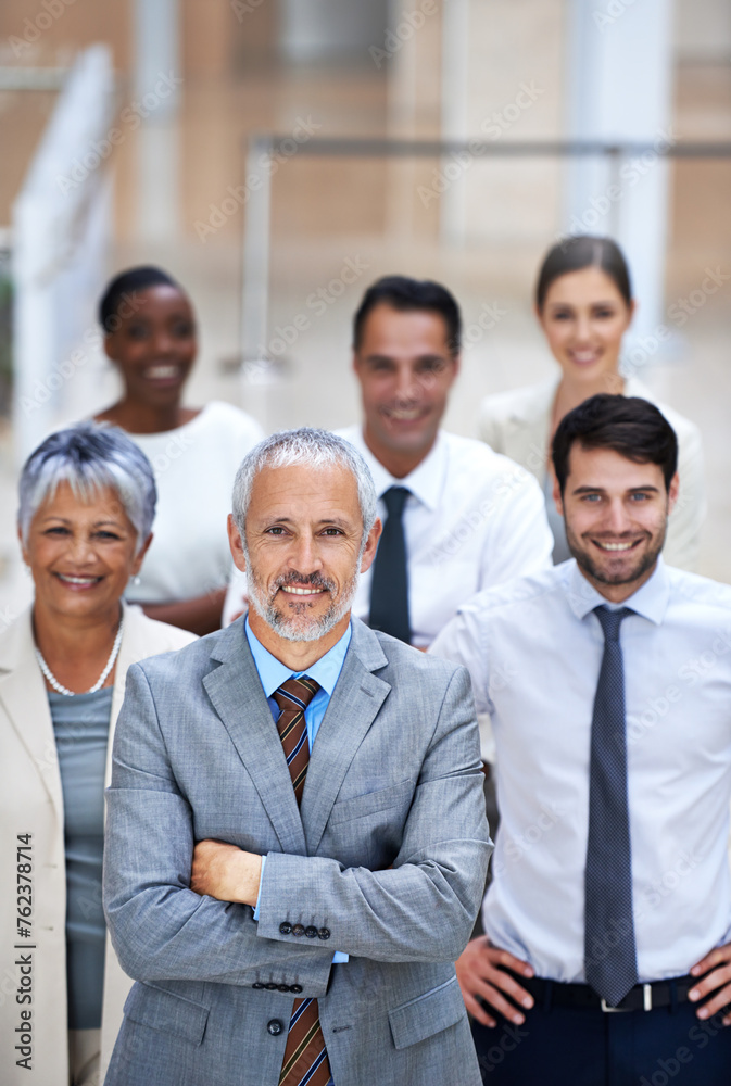 Portrait, leadership and group of business people with confidence, solidarity and support at startup. Community, professional men and women together in office with teamwork, pride and arms crossed Portrait, leadership and group of business people with confidence, solidarity and support at startup. Community, professional men and women together in office with teamwork, pride and arms crossed