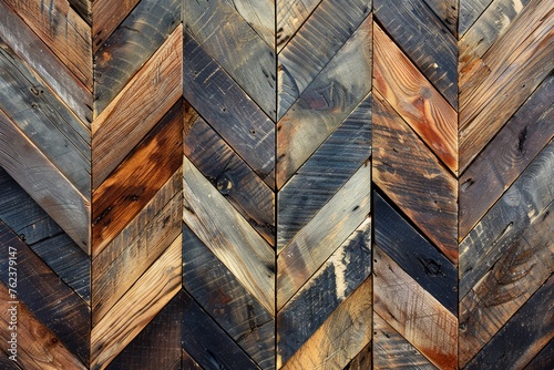 Rustic Herringbone Pattern on Vintage Reclaimed Wood Surface - Textured Background for Interior Design