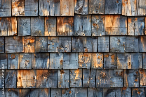 Vintage Weathered Wooden Shingles Texture with Rustic Appeal and Natural Patterns photo