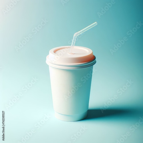 Recyclable paper cup with plastic lid; ideal for mockup against neutral background 