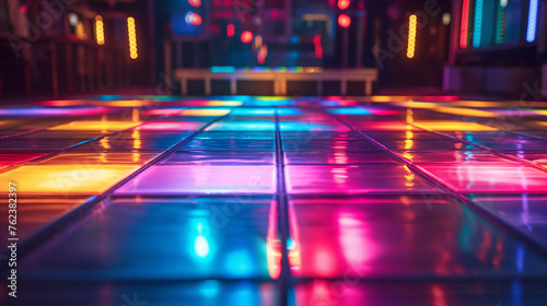 Neon walkway. Vector illustration of colorful neon scene, 3D abstract art, wallpaper design background. neon background © atitaph
