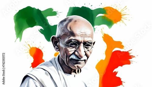 Mahatma Gandhi of india with indian flag colours photo