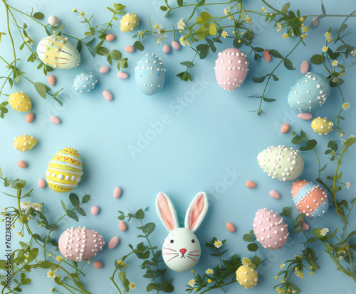 Easter Bunny Decorative Eggs Rabbit Ears Background Design Promotion Sale Event Copy Space