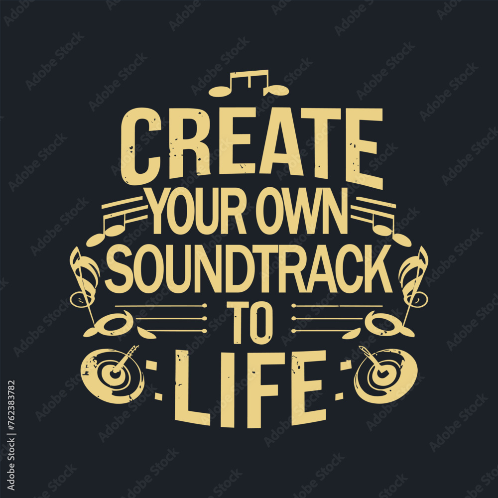 Naklejka premium Music t-shirt design template. Music shirt illustration. Music typography. Music lettering.