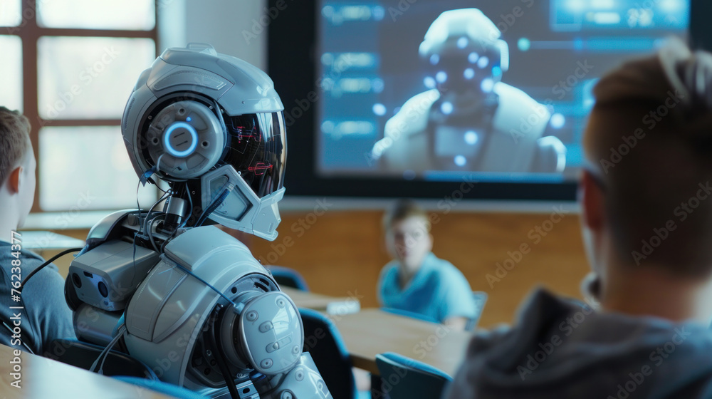 Personalized Learning: An image showcasing the adaptive capabilities of the robotic lecturer, tailoring the content and pace of the lecture to meet the individual learning needs. Generative AI