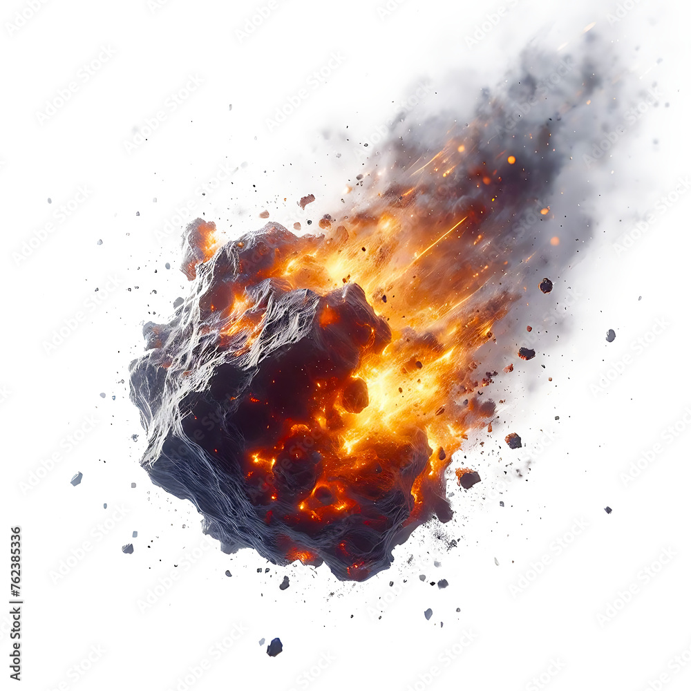 Burning meteorite with fire isolated on transparent background PNG Image - obrazy, fototapety, plakaty 