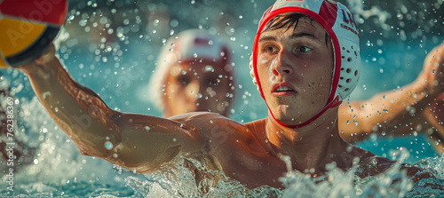 Young water polo player, Competitive sports and fitness concept © Paula