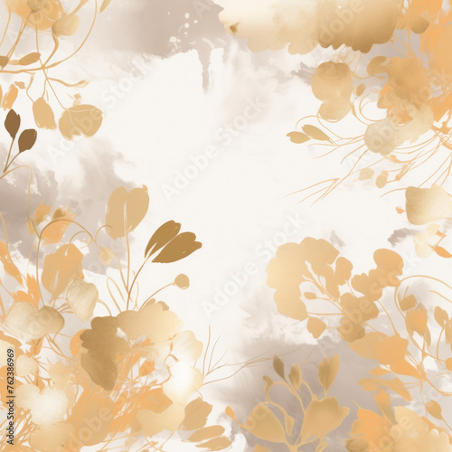Warm golden botanicals on cloudy beige canvas