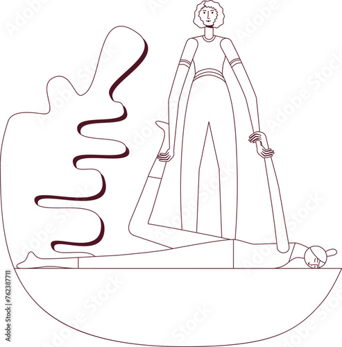 Shiatsu full body massage by professional therapist in spa. Contour drawing. Isolated vector illustration.