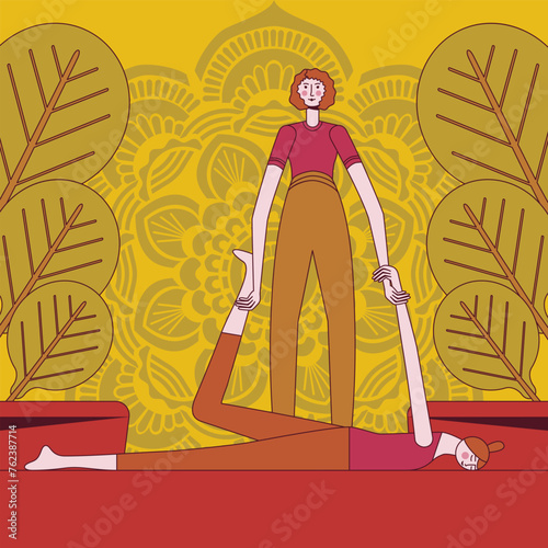 Shiatsu full body massage by professional therapist in spa. Design concept. Isolated flat vector illustration.