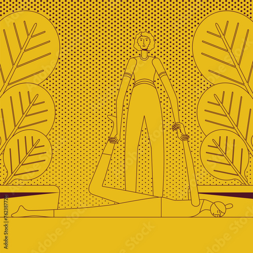 Shiatsu full body massage by professional therapist in spa. Isolated vector illustration in retro style.