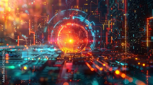 Dazzling Cyberpunk Cityscape Radiating Futuristic Energy and Technological Advancement