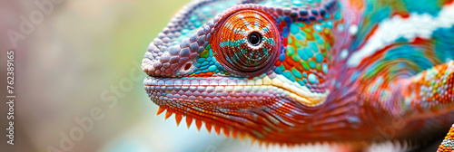A close-up of a chameleon, its skin changing colors, showcasing the marvels of wildlife. © VicenSanh