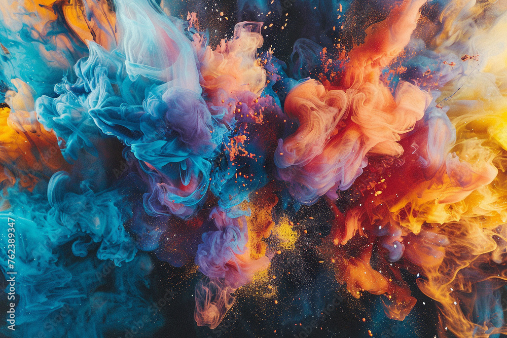 Art Nouveau of A vibrant explosion of color, depicting the energy released during a chemical reaction, with new molecules forming amidst the chaos Art Nouveau of A vibrant explosion of color, depicting the energy released during a chemical reaction, with new molecules forming amidst the chaos