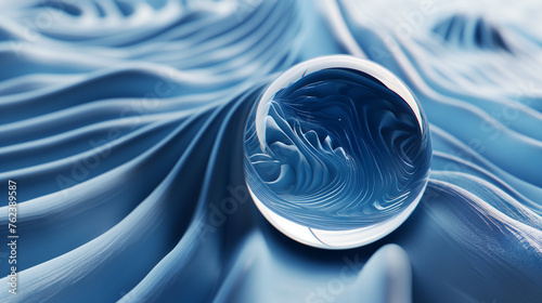beautiful 3d abstract art blue wallpaper sphere with displacement waves, abstract background, business presentation backdrop website homepage banner  photo