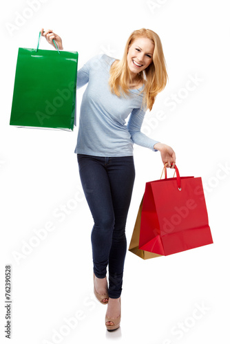Smiling Young Woman with Shopping Bags