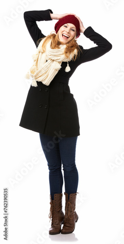 Young Woman laughing in a Winter Coat
