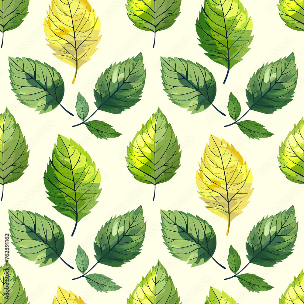 Tile pattern in the style of tree leaves with low density. Repeating patterns.