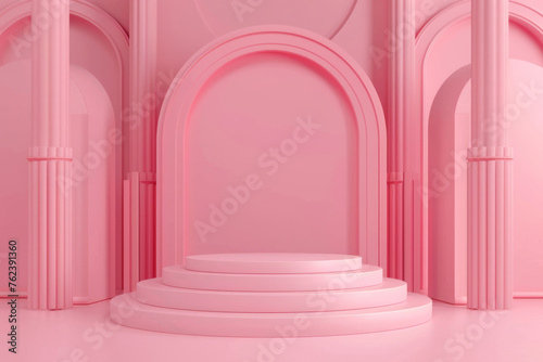 Podium  studio or stage design template for your beauty product placement  advertising or marketing backdrop. Empty  modern and beautiful platform for business branding  background or showroom mockup