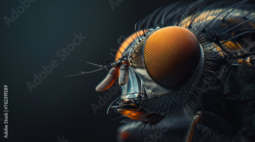 prise de vue macro d'une tête de mouche très détaillée © Sébastien Jouve