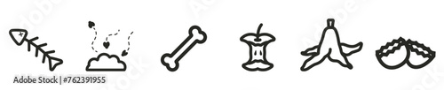 Organic waste icon bundle, trash, recycle bin, garbage symbol fish bone apple banana skin egg skin