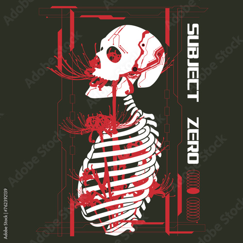 Bilde på lerret Skull and Lycoris vector illustration