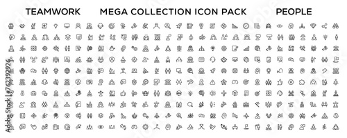 People and teamwork line icons collection. Big icon set in a flat design. Thin outline icons pack