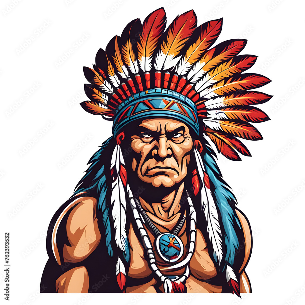 Obraz premium Indian head mascot, transparent background.