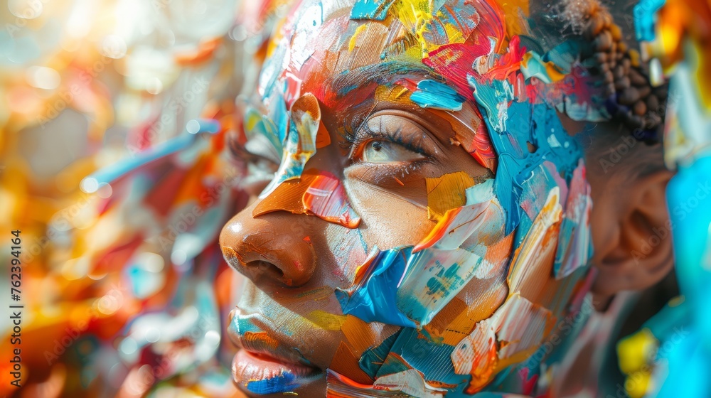 Artistic Fusion of Human and Art: Black Artist Embodied with Recycled Paints in Vivid Imagery