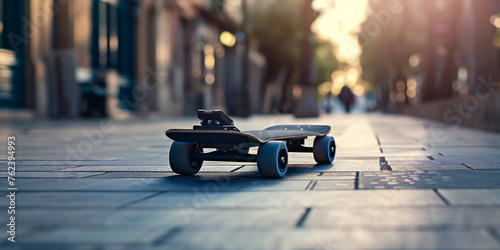 This skateboard features a powerful motor and a long-lasting battery, allowing you to cruise at high speeds for extended periods photo