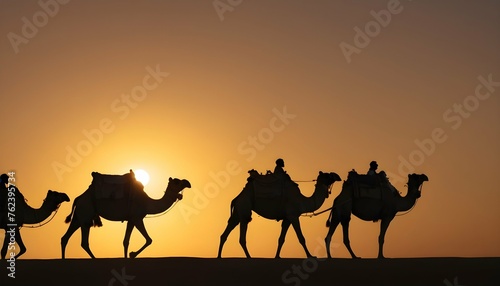 A Camel Caravan Silhouetted Against A Setting Sun Upscaled 5
