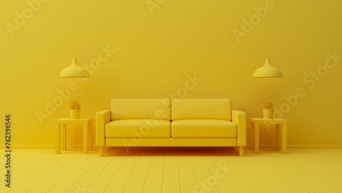 Yellow interior of living concept with wall and floor. Empty space for produc...