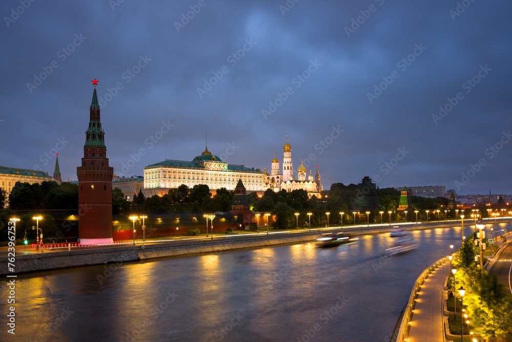 Night view of Kremlin over the river