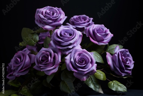 Stunning Violet roses bunch. Blossom flower. Generate Ai